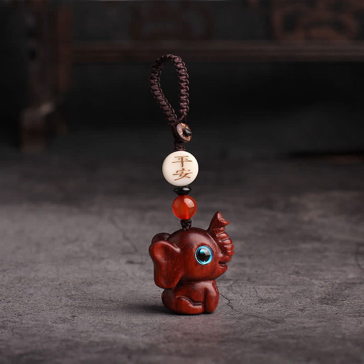 Buddha Stones Groene sandelhouten olifant STRENGTH gevlochten Sleutelhangers - Vrede Chinees rood sandelhout - image 9