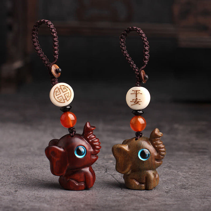 Buddha Stones Groene sandelhouten olifant STRENGTH gevlochten Sleutelhangers - image 10
