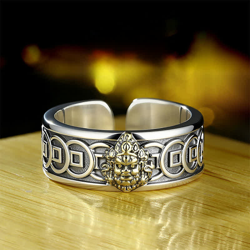 Buddha Stones Tibetaanse koperen Jambhala beschermring met zilverkleurige Ring - 18,1 mm - VS 8 - image 0