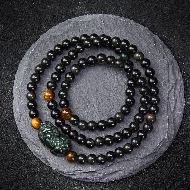 Buddha Stones PiXiu Regenboog Obsidiaan Zwarte Obsidiaan Rijkdom Handgesneden Armband - Regenboogobsidiaankraal (kleur verandert in het licht) - 6mm - image 0