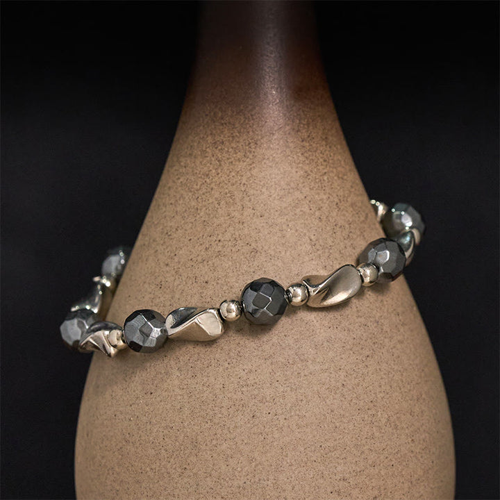 Buddha Stones Natuurlijke hematiet titanium stalen krachtige Armband - Hematiet (Polsomtrek 16-19 cm) - image 0