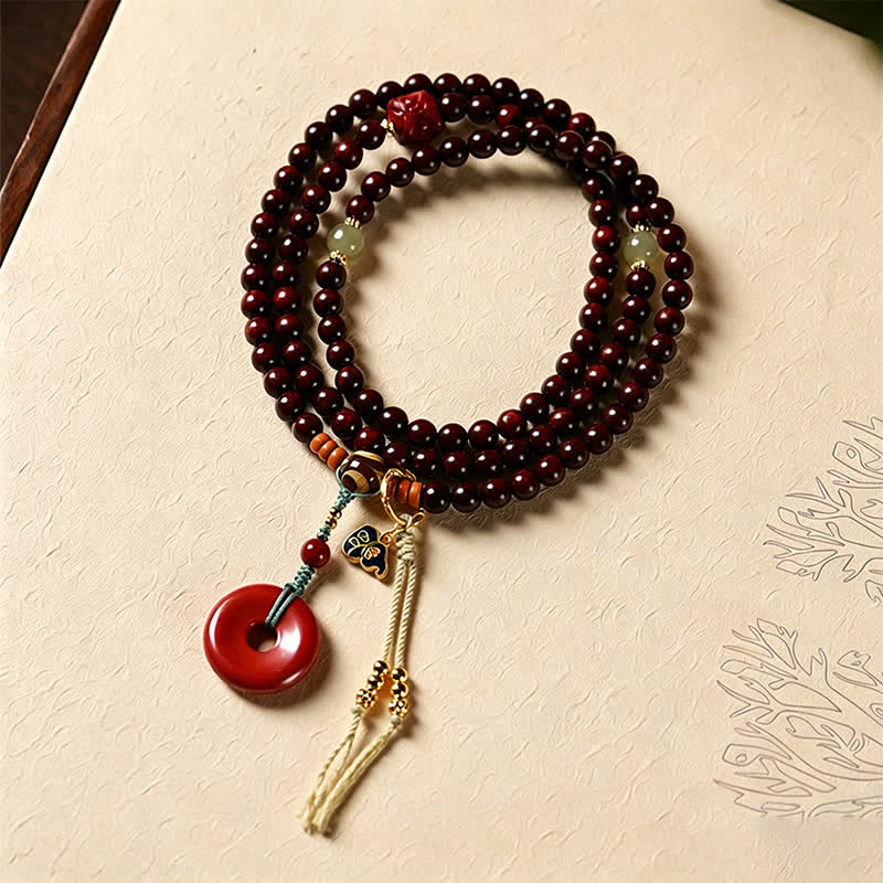 Buddha Stones Rode sandelhouten vredesgesp beschermingsmala met 108 kralen, Mala - Rood palissanderhout (Aardende energie ♥ Innerlijke kracht) - image 0