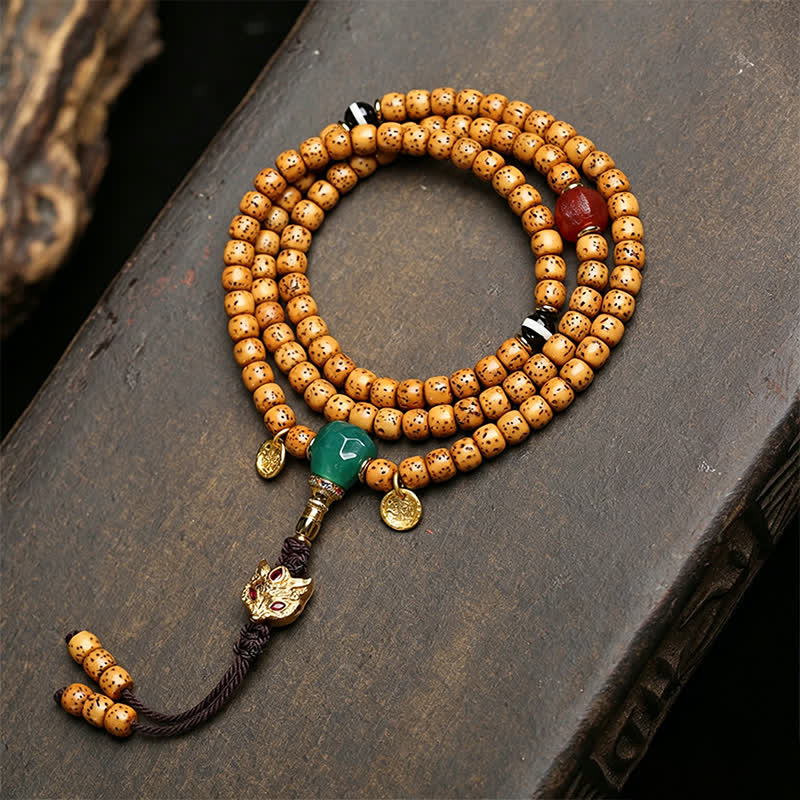 Buddha Stones Ster Maan Bodhi Zaad Vos Kalebas Wijsheid Tibetaanse Handgemaakte Mala met 108 Kralen - Stijl A - Ster Maan Bodhi Zaad (Wijsheid ♥ Innerlijke Vrede) - image 0