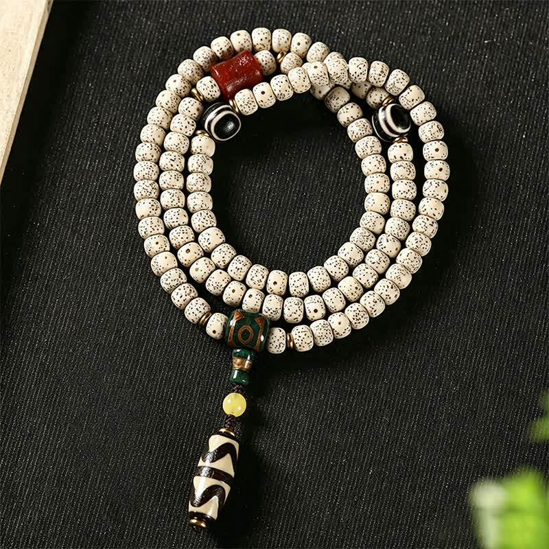 Buddha Stones Handgeweven Tibetaanse Mala met 108 kralen, symbool van de kracht van een ster, maan en Bodhi-zaad. - Ster Maan Bodhi Zaad (Wijsheid ♥ Innerlijke Vrede) - image 0