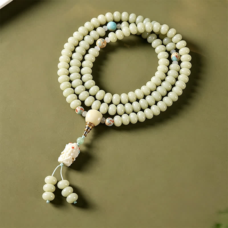 Buddha Stones Handgeweven etnische Mala met 108 kralen, geïnspireerd op de Bodhizaad Bodhisattva Tara Hope - image 1