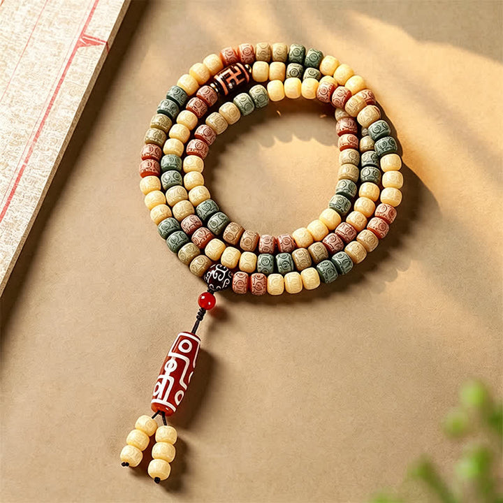 Buddha Stones Handgeweven vredesmala met 108 kralen van Bodhi-zaad, vintage stijl . - Bodhi Seed (Ontwakende ♥ Wijsheid) - image 0