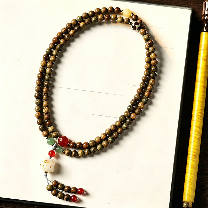 Buddha Stones Groene sandelhouten Serenity handgeweven kattenhanger in retro etnische Mala. - image 3