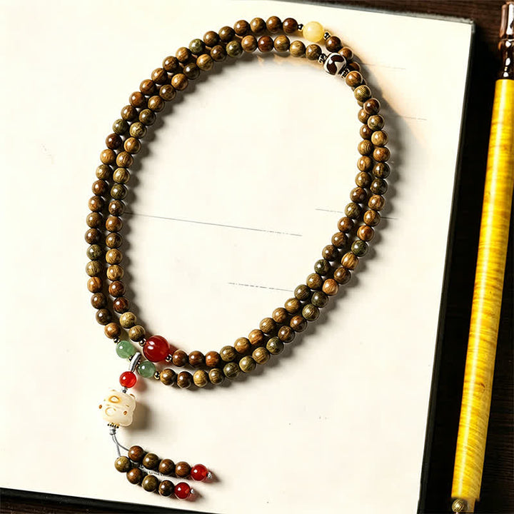 Buddha Stones Groene sandelhouten Serenity handgeweven kattenhanger in retro etnische Mala. - image 3