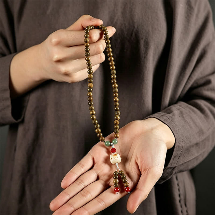 Buddha Stones Groene sandelhouten Serenity handgeweven kattenhanger in retro etnische Mala. - image 10