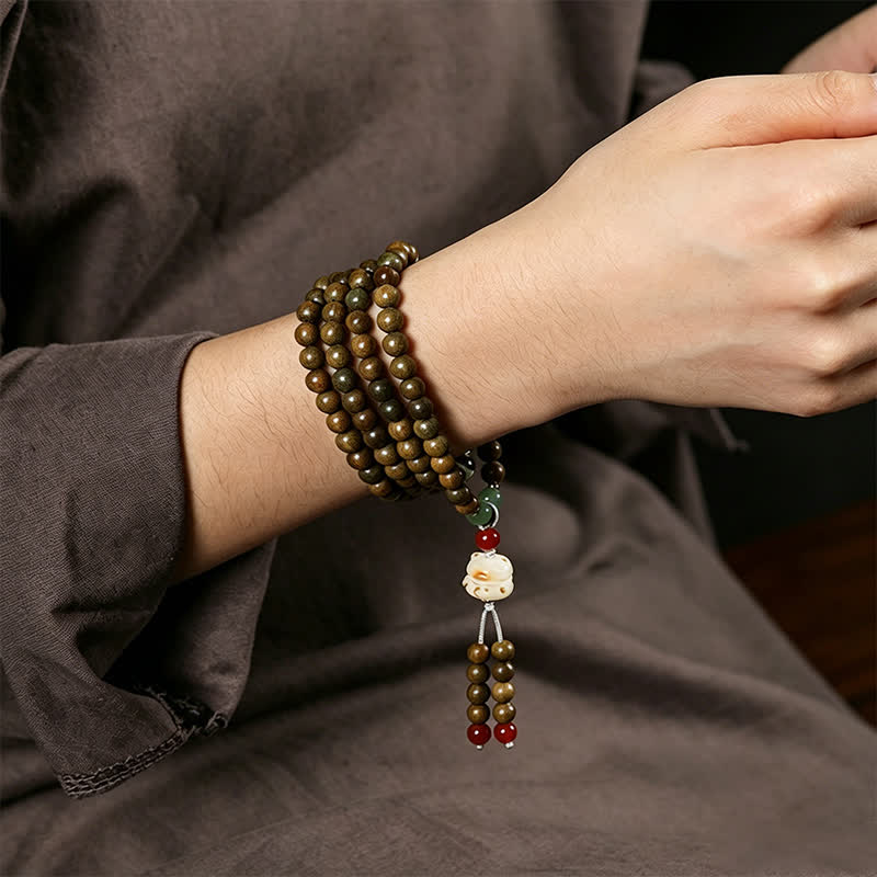 Buddha Stones Groene sandelhouten Serenity handgeweven kattenhanger in retro etnische Mala. - image 8