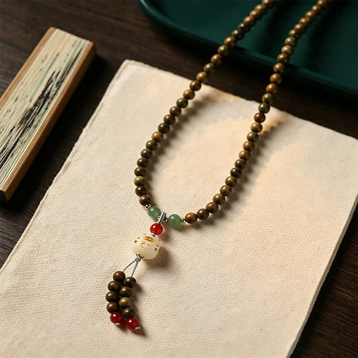 Buddha Stones Groene sandelhouten Serenity handgeweven kattenhanger in retro etnische Mala. - image 4