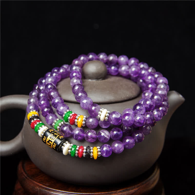 Buddha Stones Amethist Om Mani Padme Hum Zuiverheidsgebed 108 Kraal Mala - image 3