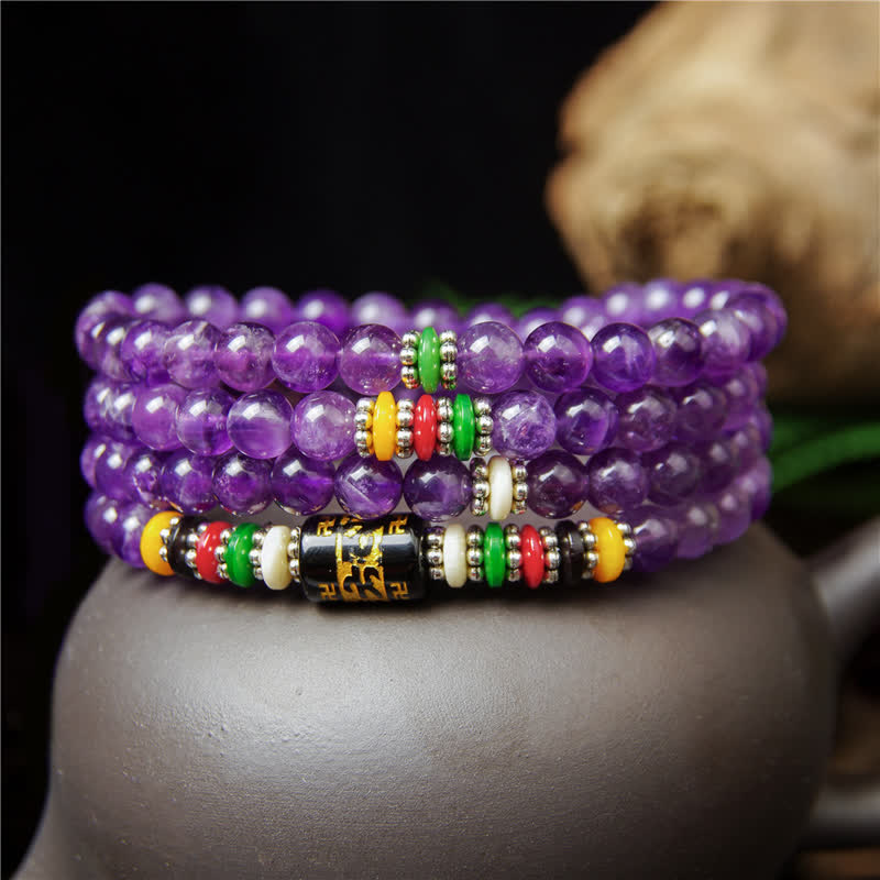 Buddha Stones Amethist Om Mani Padme Hum Zuiverheidsgebed 108 Kraal Mala - image 2