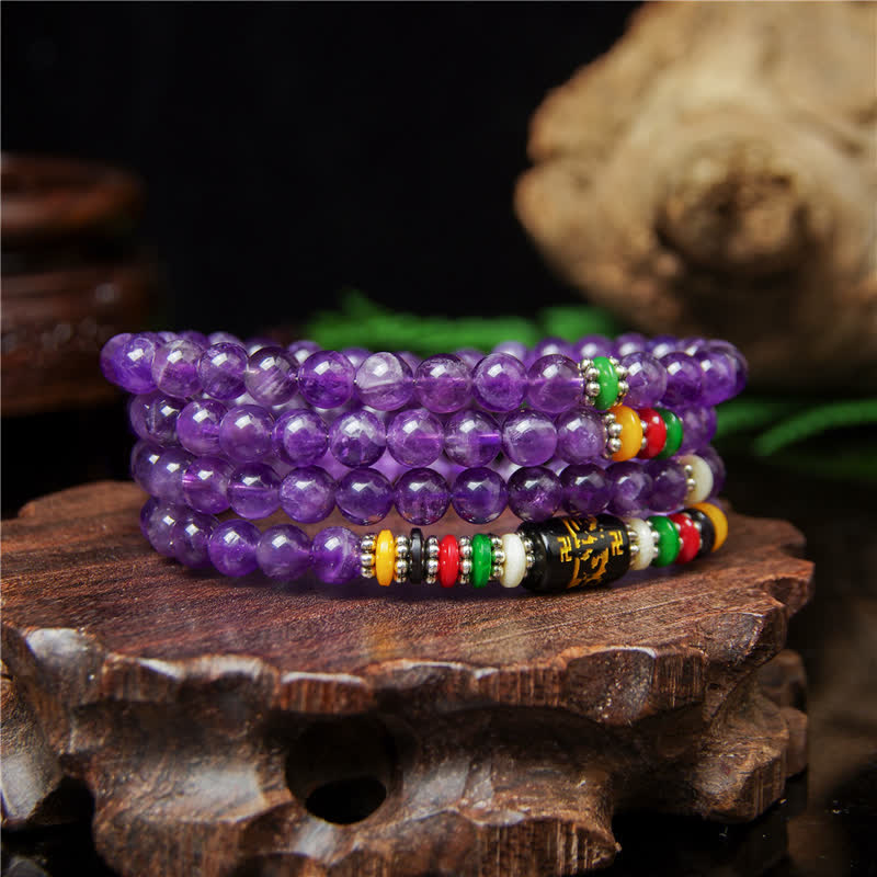 Buddha Stones Amethist Om Mani Padme Hum Zuiverheidsgebed 108 Kraal Mala - image 1