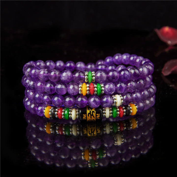Buddha Stones Amethist Om Mani Padme Hum Zuiverheidsgebed 108 Kraal Mala - Amethist (Spiritueel bewustzijn ♥ Balans) - image 0