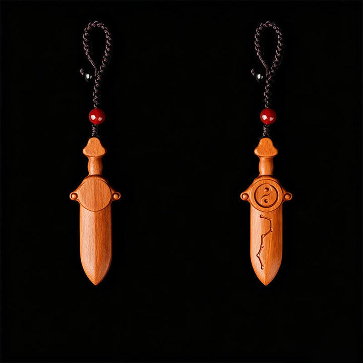 Buddha Stones Sleutelhangers met gegraveerd Yin Yang-balansmotief van jujubehout - image 4