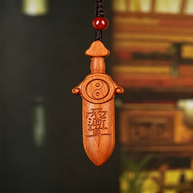 Buddha Stones Sleutelhangers met gegraveerd Yin Yang-balansmotief van jujubehout - image 2