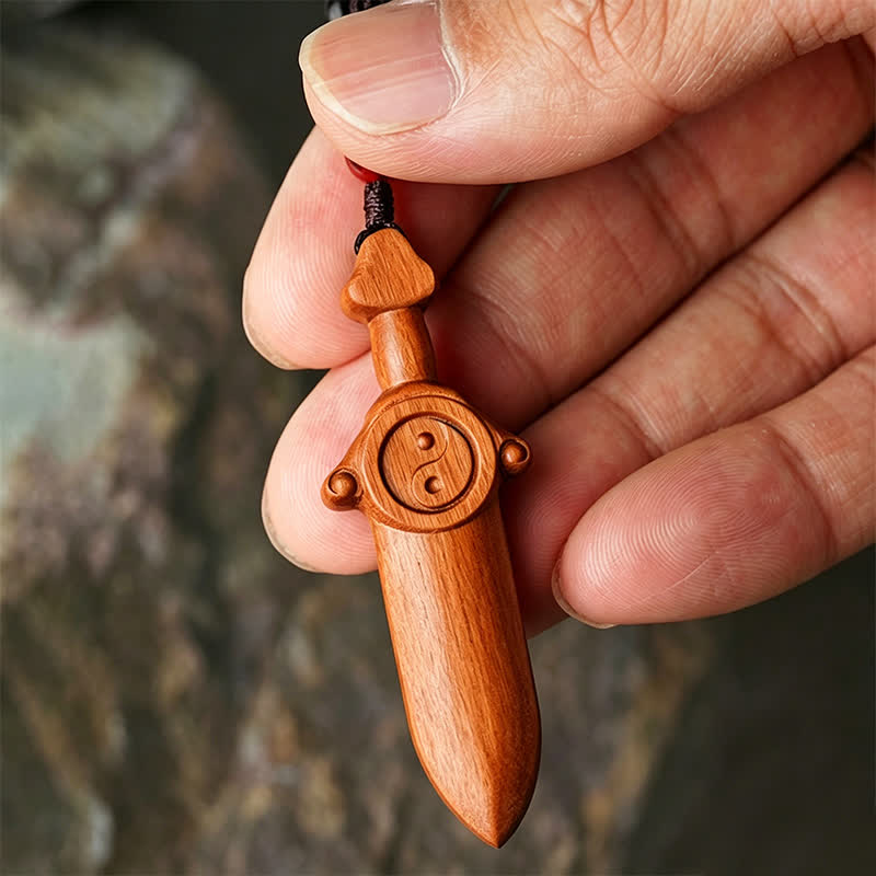 Buddha Stones Sleutelhangers met gegraveerd Yin Yang-balansmotief van jujubehout - image 9