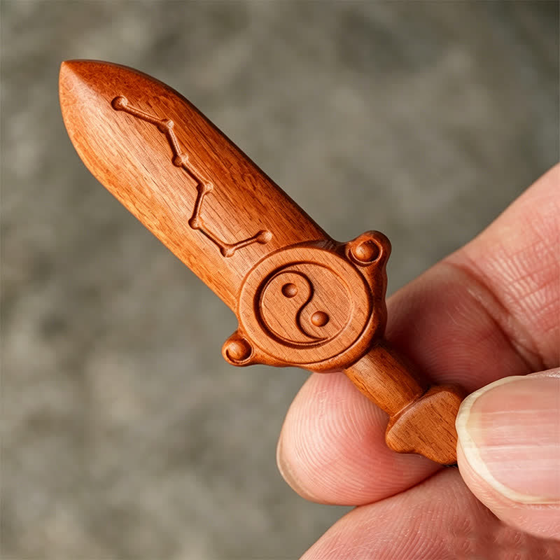 Buddha Stones Sleutelhangers met gegraveerd Yin Yang-balansmotief van jujubehout - image 8