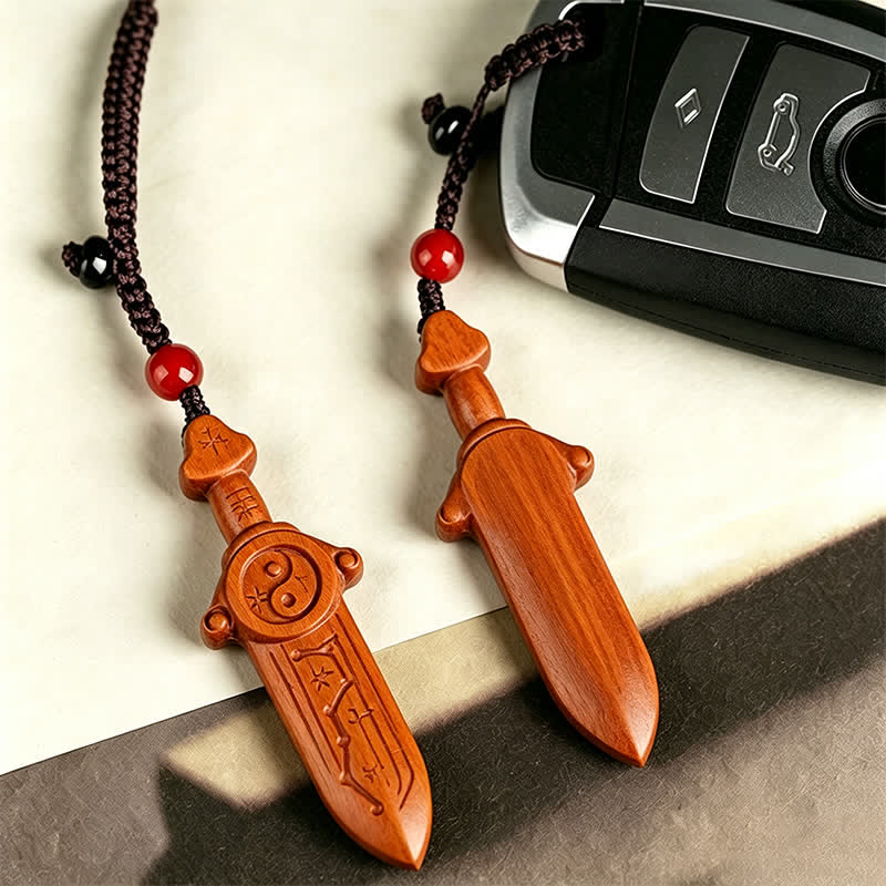 Buddha Stones Sleutelhangers met gegraveerd Yin Yang-balansmotief van jujubehout - image 3
