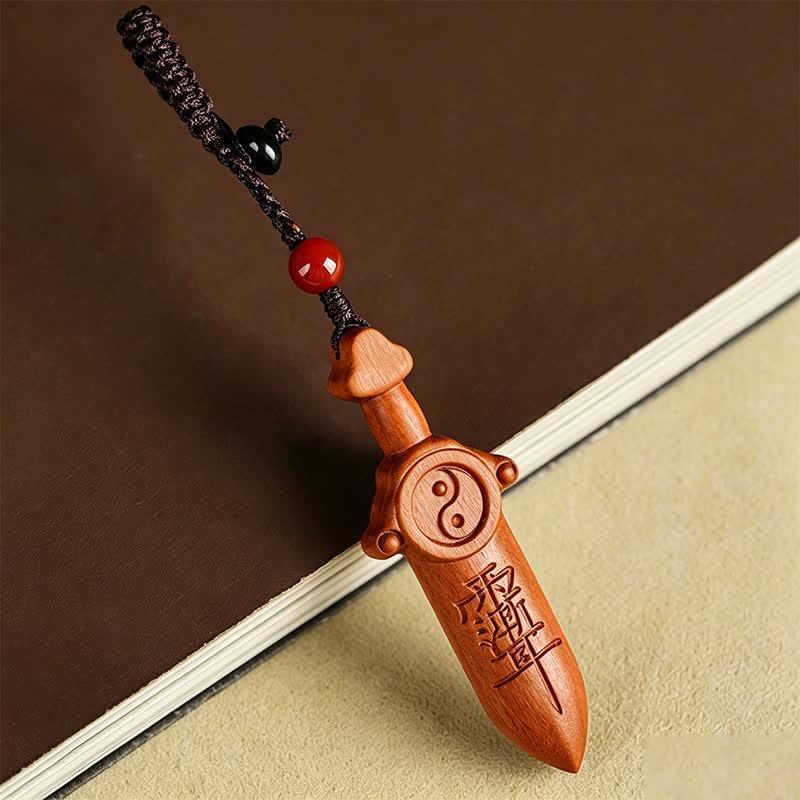 Buddha Stones Sleutelhangers met gegraveerd Yin Yang-balansmotief van jujubehout - Jujubehout (Geluk ♥ Bescherming) - image 0