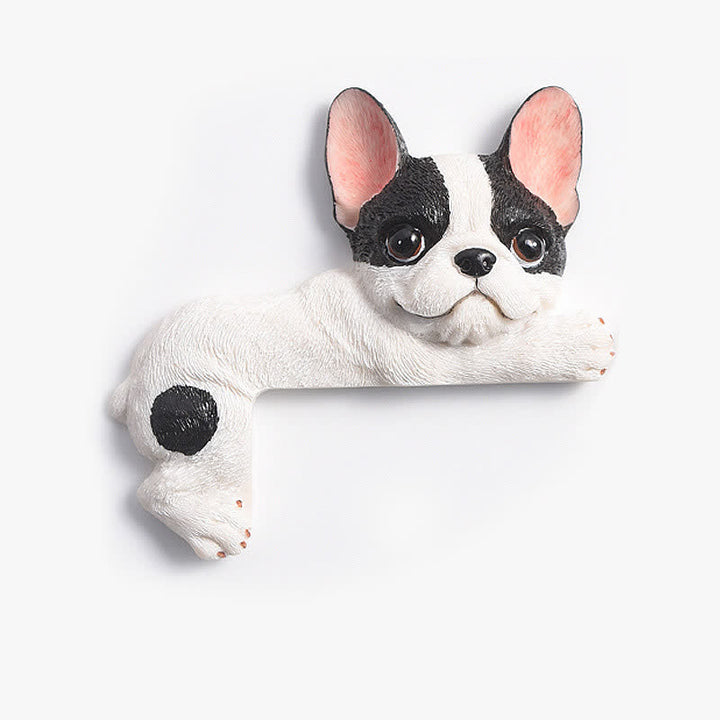 Buddha Stones Handgeschilderde hars hond 3D schattige decoratieve schakelaar muursticker - Zwart-witte Franse bulldog - links liggend - image 3