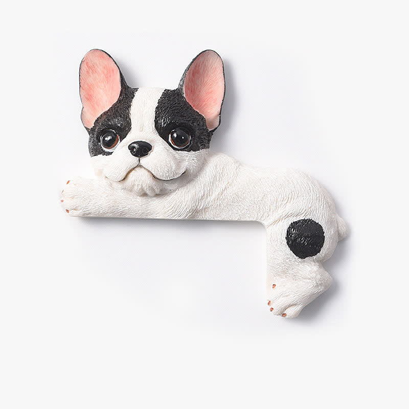 Buddha Stones Handgeschilderde hars hond 3D schattige decoratieve schakelaar muursticker - Zwart-witte Franse bulldog - Rechtsliggend - image 2