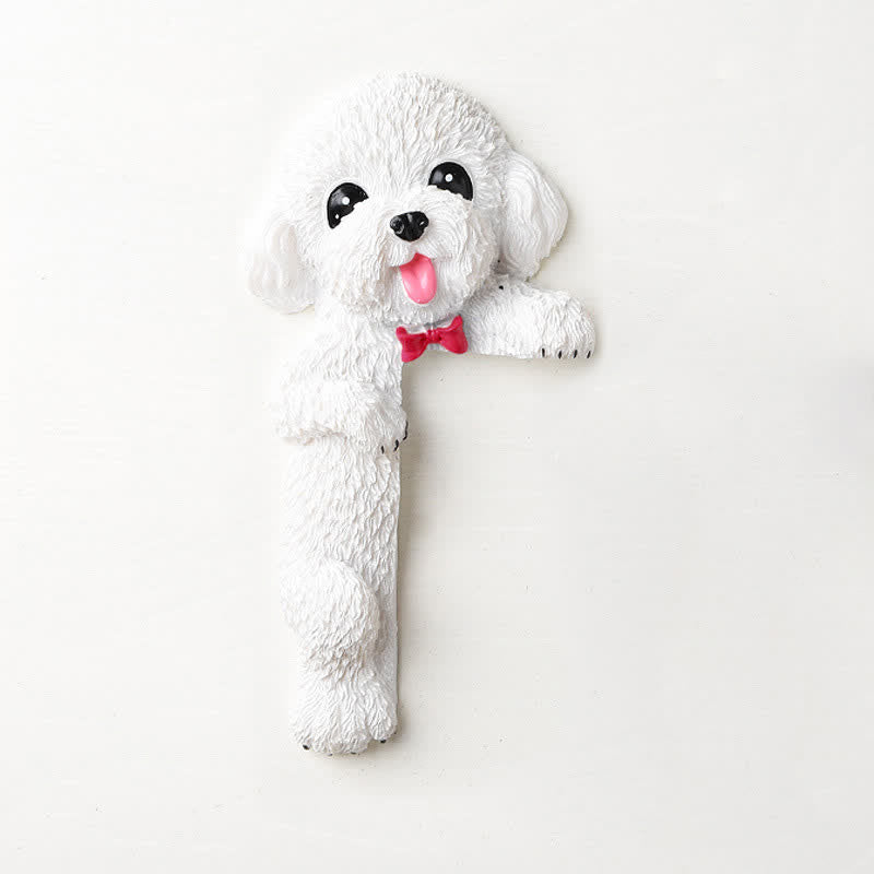 Buddha Stones Handgeschilderde hars hond 3D schattige decoratieve schakelaar muursticker - Witte teddybeer - links staand - image 32