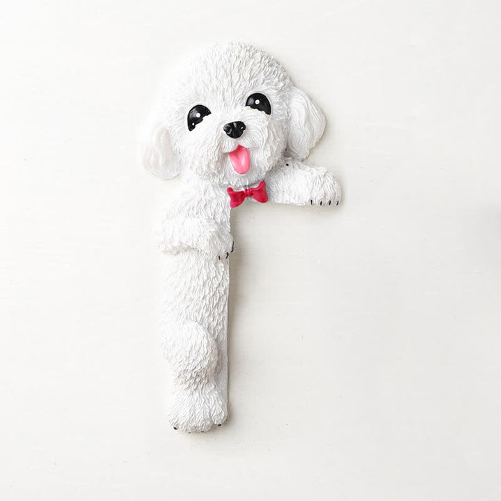 Buddha Stones Handgeschilderde hars hond 3D schattige decoratieve schakelaar muursticker - Witte teddybeer - links staand - image 32