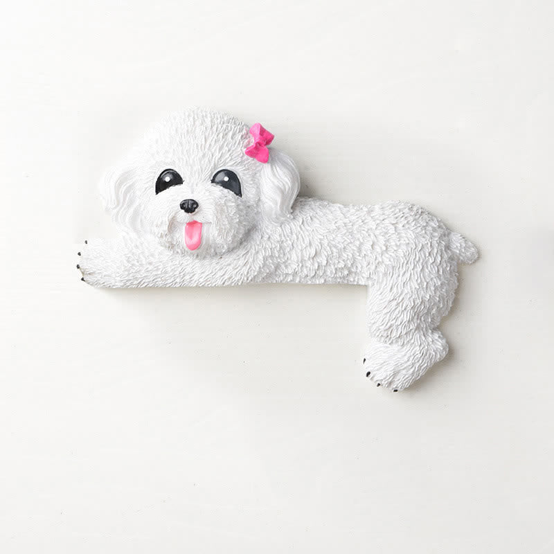 Buddha Stones Handgeschilderde hars hond 3D schattige decoratieve schakelaar muursticker - Witte Teddybeer - Rechts Liggend - image 33