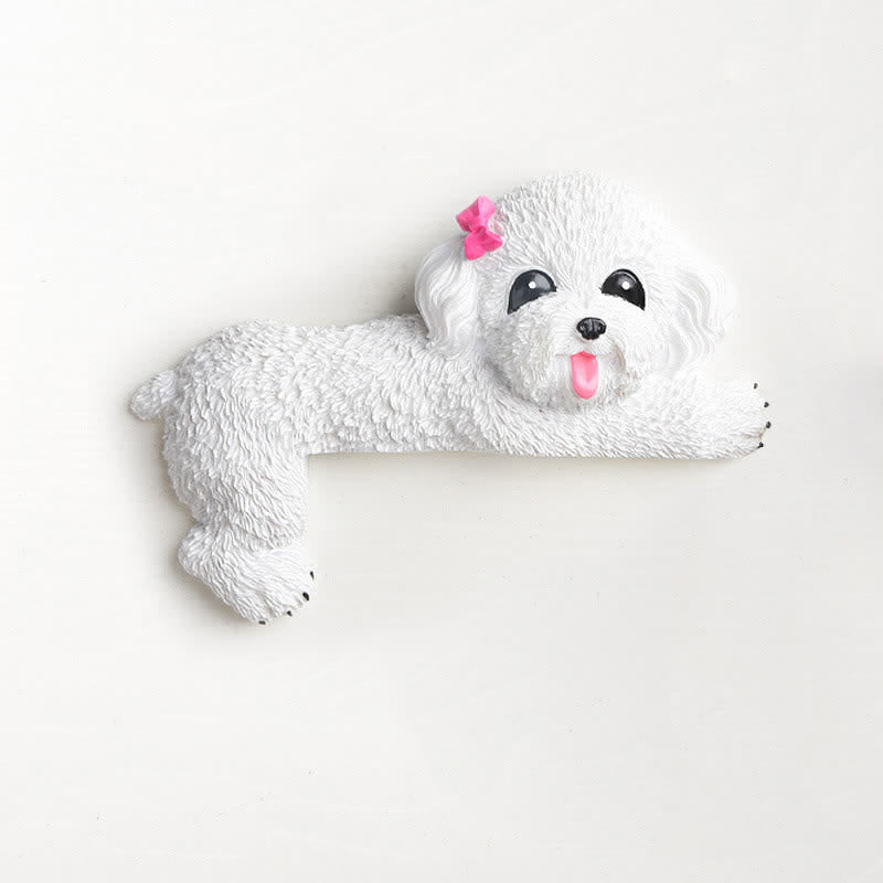 Buddha Stones Handgeschilderde hars hond 3D schattige decoratieve schakelaar muursticker - Witte teddybeer - links liggend - image 34