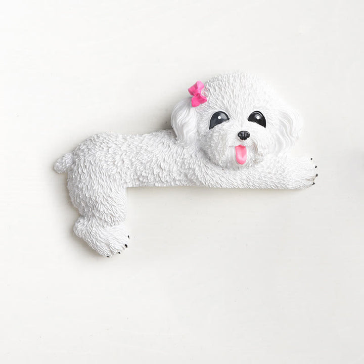 Buddha Stones Handgeschilderde hars hond 3D schattige decoratieve schakelaar muursticker - Witte teddybeer - links liggend - image 34