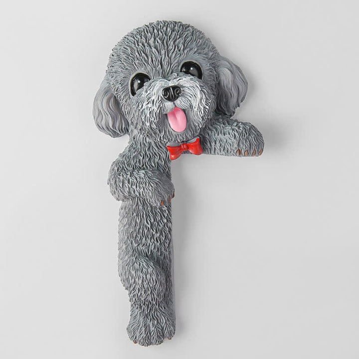 Buddha Stones Handgeschilderde hars hond 3D schattige decoratieve schakelaar muursticker - Teddy met witte snuit - links staand - image 41