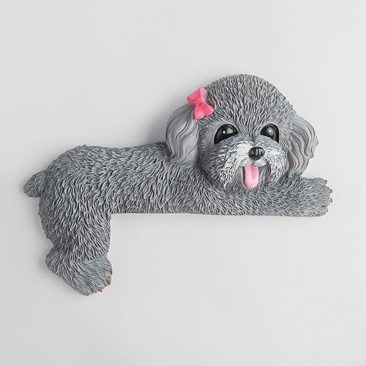 Buddha Stones Handgeschilderde hars hond 3D schattige decoratieve schakelaar muursticker - Teddy met witte snuit - links liggend - image 43