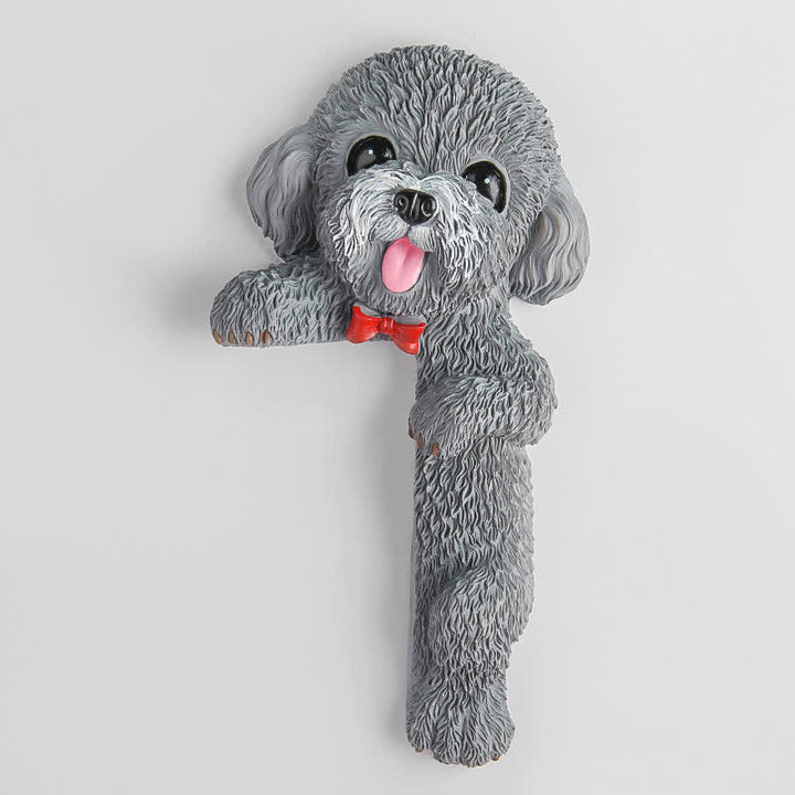 Buddha Stones Handgeschilderde hars hond 3D schattige decoratieve schakelaar muursticker - Teddy met witte snuit - Rechtsstaand - image 44