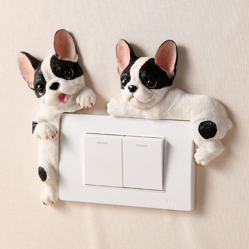 Buddha Stones Handgeschilderde hars hond 3D schattige decoratieve schakelaar muursticker - image 0