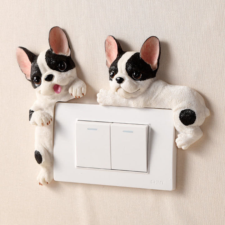 Buddha Stones Handgeschilderde hars hond 3D schattige decoratieve schakelaar muursticker - image 0
