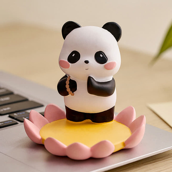 Buddha Stones Telefoonstandaard met lotusbloem en panda van hars, schattige dierendecoratie - image 15