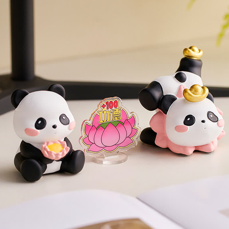 Buddha Stones Telefoonstandaard met lotusbloem en panda van hars, schattige dierendecoratie - image 3