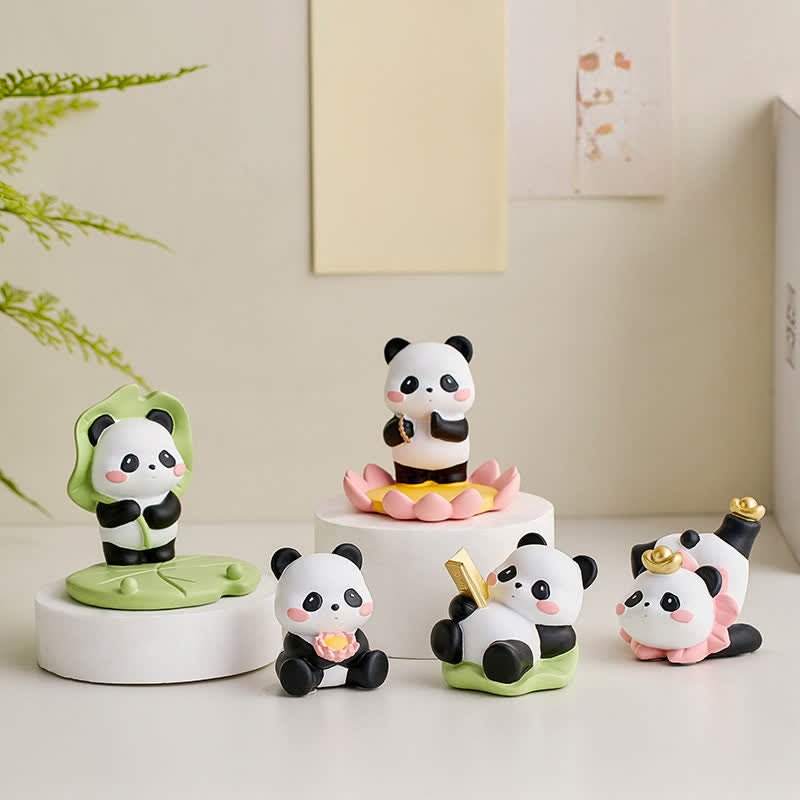 Buddha Stones Telefoonstandaard met lotusbloem en panda van hars, schattige dierendecoratie - image 0