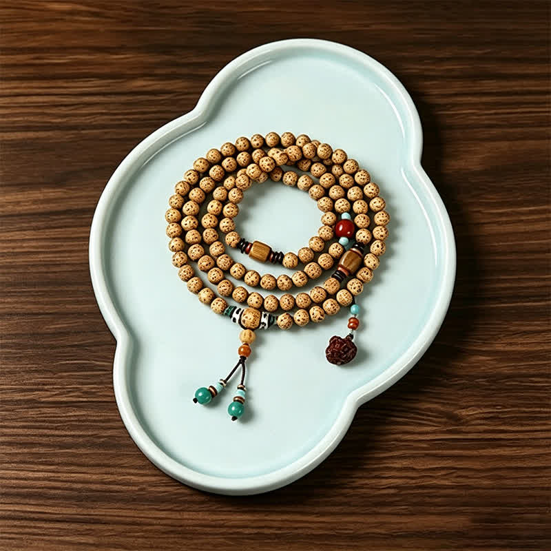 Buddha Stones Handgemaakte Wijsheidsmala met 108 kralen, bestaande uit een ster, maan, bodhizaad en lotuspeul . - image 1
