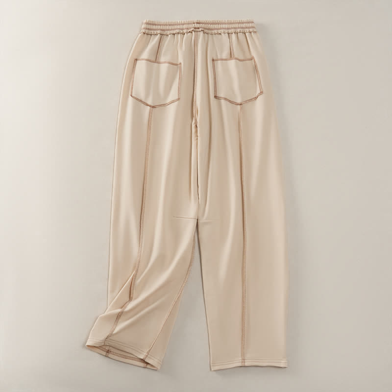 Buddha Stones Zomerse casual minimalistische broek met trekkoord en opgestikte zakken, effen Enkellengte broek voor dames met rechte pijpen en zakken - image 1