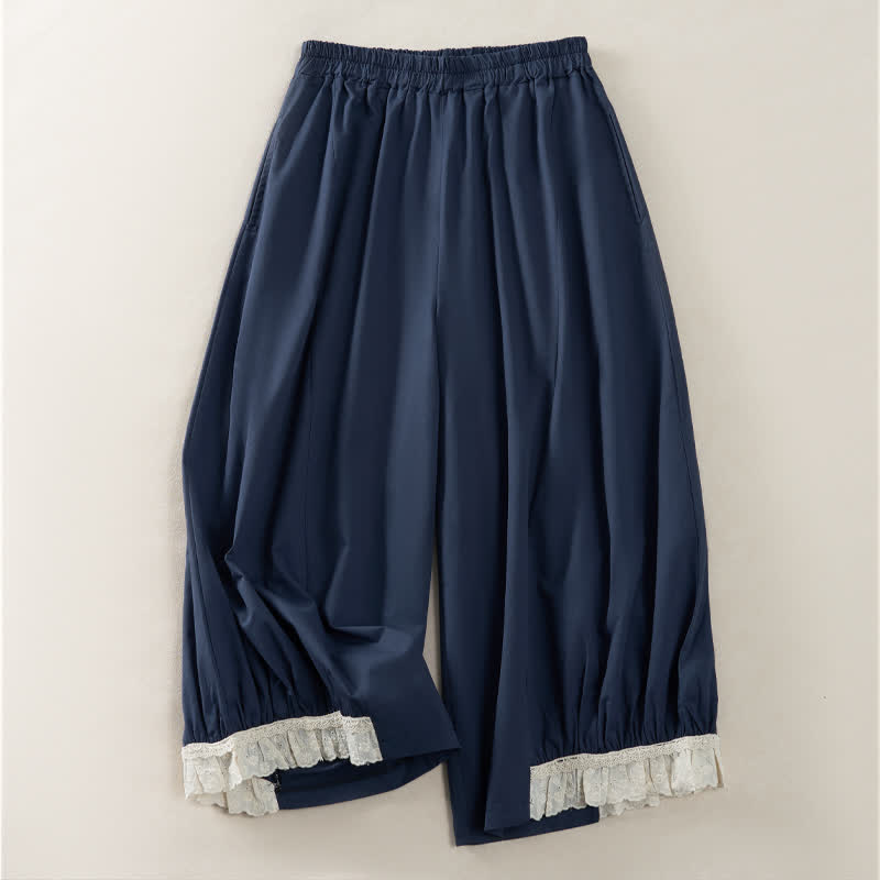 Buddha Stones Zomerse casual vintage effen Cropped broek voor dames met wijde pijpen en zakken - Middernachtblauw - US12, UK/AU16, EU44 (2XL) - image 0