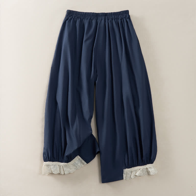 Buddha Stones Zomerse casual vintage effen Cropped broek voor dames met wijde pijpen en zakken - image 1