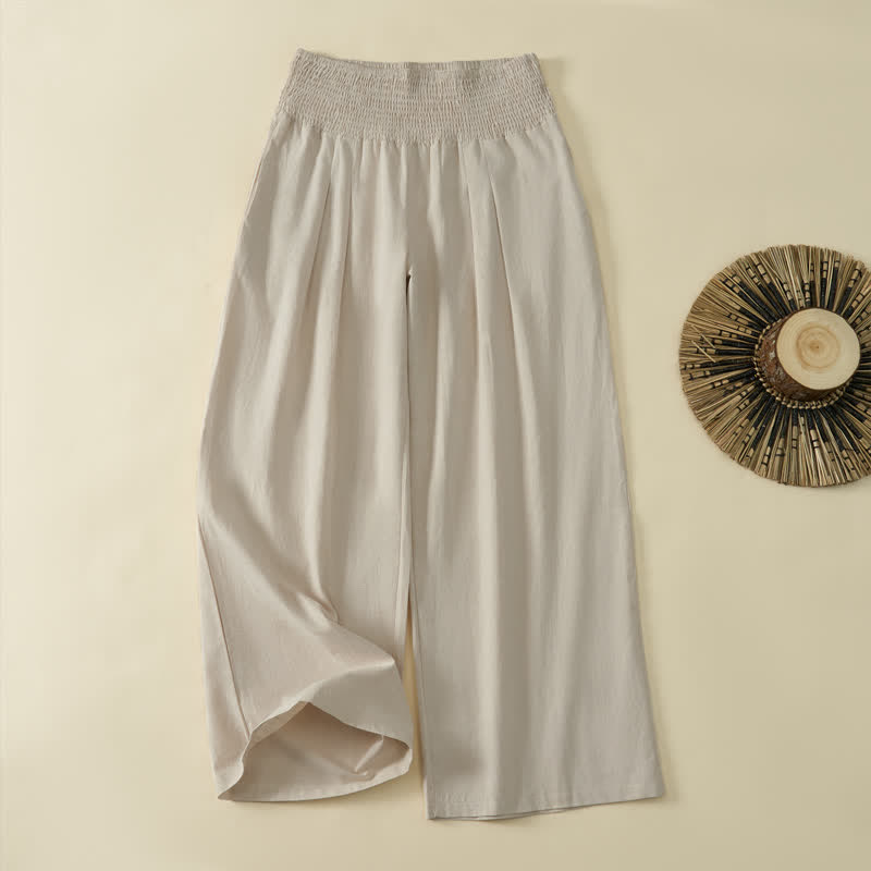 Buddha Stones Lente/Zomer Casual Minimalistische Effen Lang Broek Dames Broek met Wijde Pijpen en Zakken - Beige - US12, UK/AU16, EU44 (3XL) - image 0