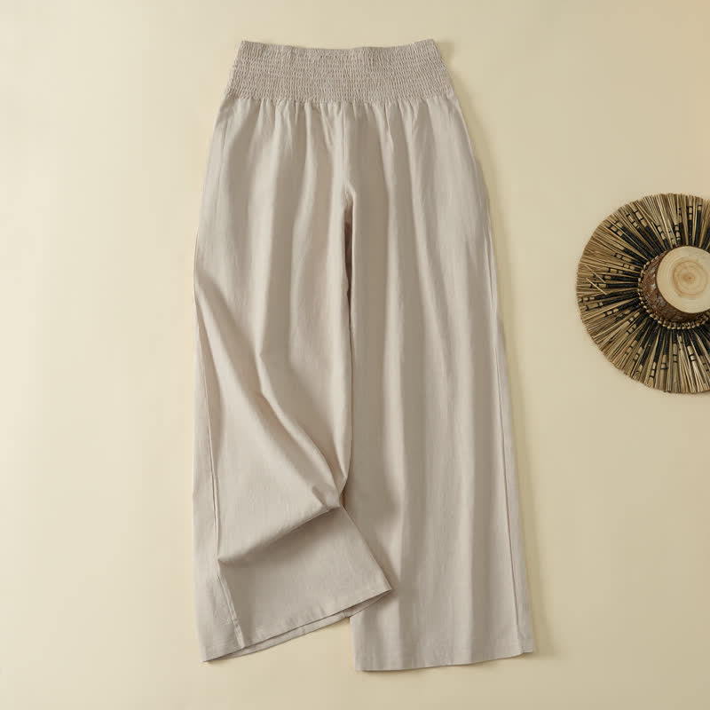 Buddha Stones Lente/Zomer Casual Minimalistische Effen Lang Broek Dames Broek met Wijde Pijpen en Zakken - image 1