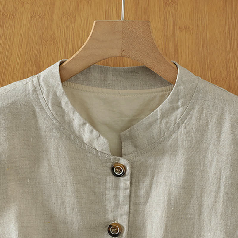 Buddha Stones Zomerse Tang-stijl minimalistische Mouwloos Overhemden met Mandarin kraag en knoopsluiting, effen kleur, met zakje - image 1