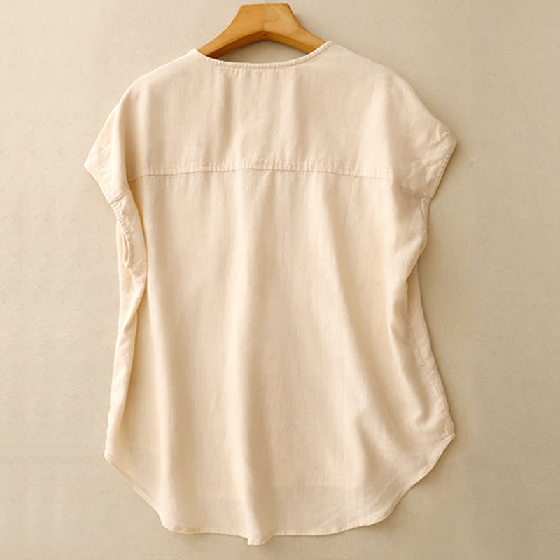 Buddha Stones Zomerse casual minimalistische Mouwloos Overhemden met knoopsluiting en opgestikte zakken. - image 1