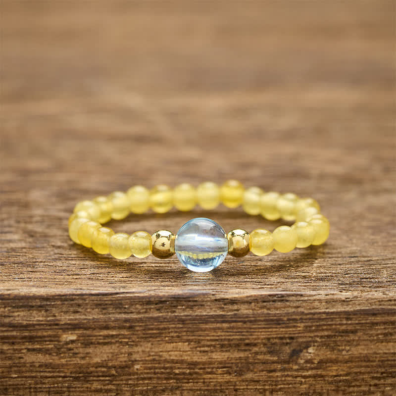 Buddha Stones 2 mm mini kralen natuurlijke rhodoniet aquamarijn topaas rozenkwarts helende elastische Ring - Natuurlijke topaas (kleur kan variëren) + natuurlijke aquamarijn (kleur kan variëren) (2 mm + 4 mm) - image 7