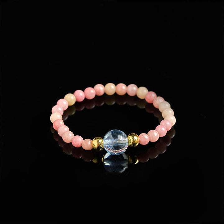 Buddha Stones 2 mm mini kralen natuurlijke rhodoniet aquamarijn topaas rozenkwarts helende elastische Ring - image 2